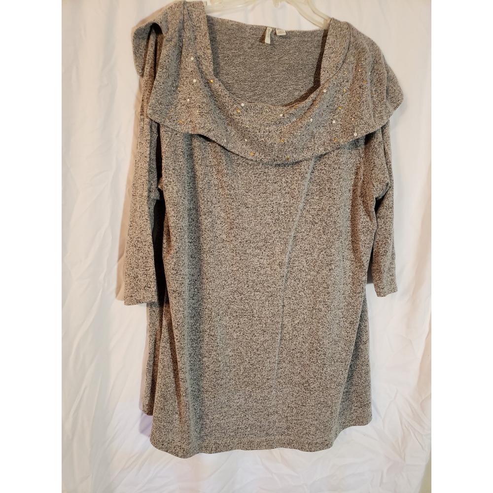 Women's Est 1948 18/20 Black & White Design 3/4 Sleeve Blouse With Sequins (H37)